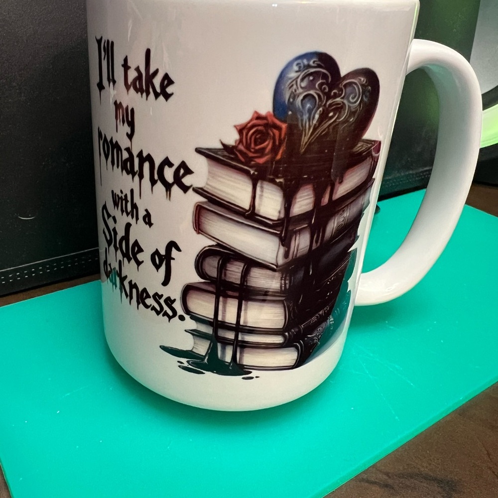 Romantic Gothic Mug with Book and Rose Design